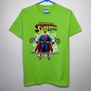 2008 Superman Metropolis Illinois Graphic Tee Shirt Lime Green Gildan Size Small
